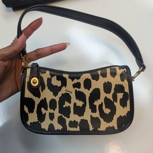 Coach Black and Tan Leopard Print Shoulder Bag
